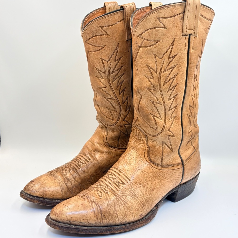 Vintage Nocona Tan Leather Western Cowboy Boots Dealers Choice 39890 Men's 12B